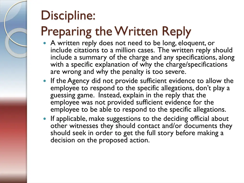 discipline preparing the written reply a written