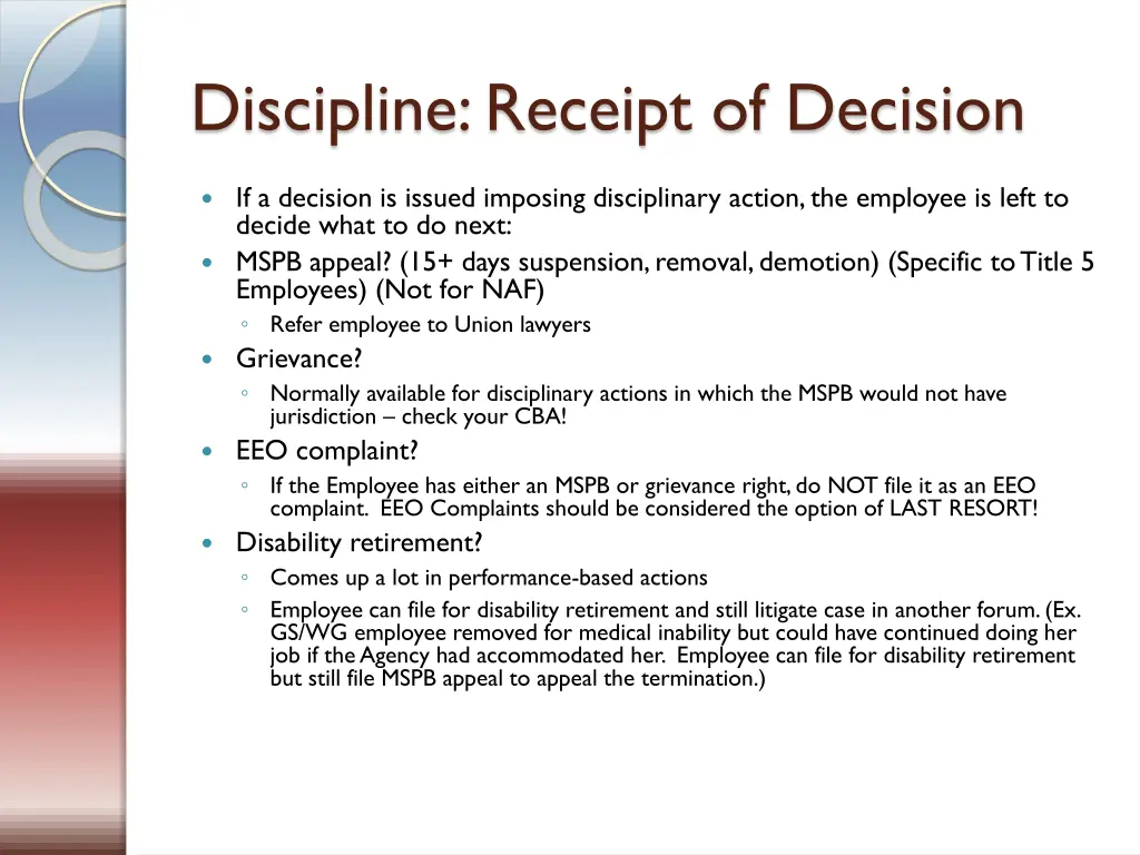 discipline receipt of decision