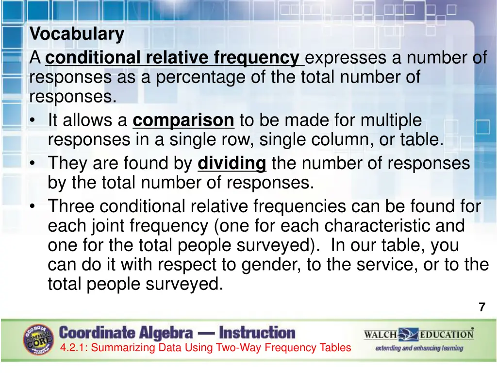 vocabulary a conditional relative frequency