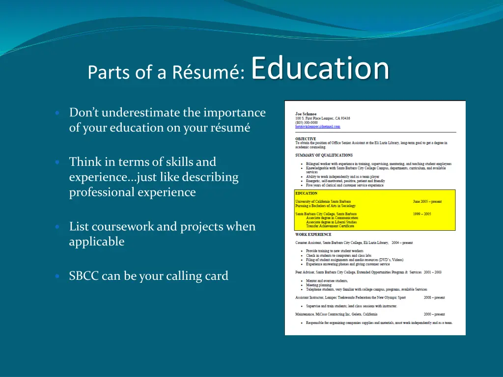 parts of a r sum education