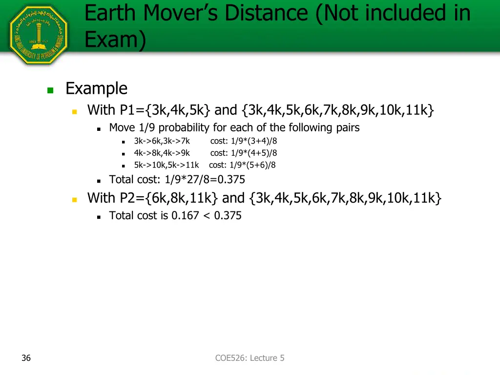 earth mover s distance not included in exam 1