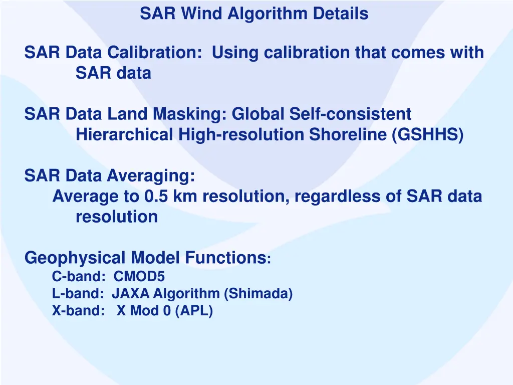 sar wind algorithm details