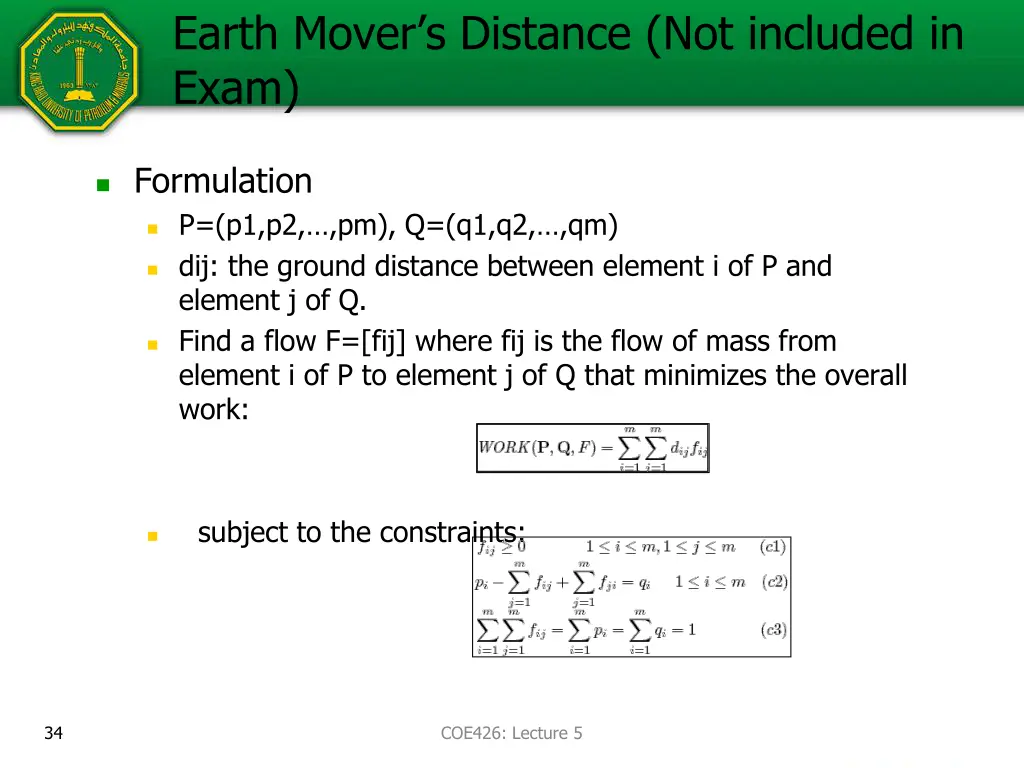 earth mover s distance not included in exam