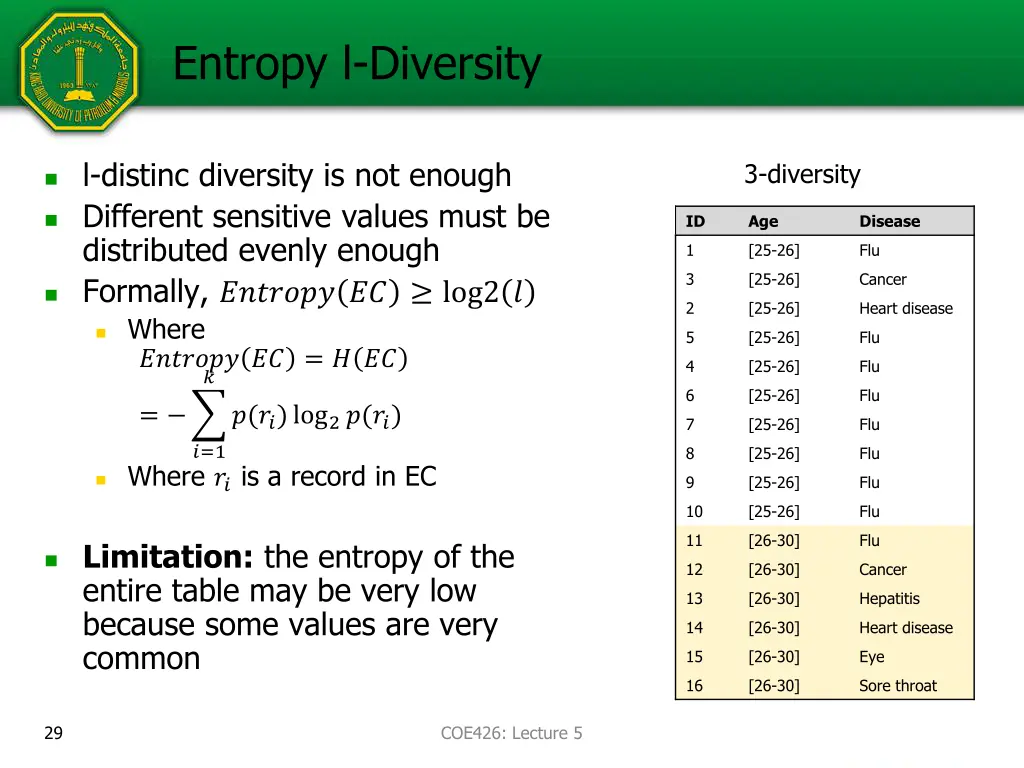 entropy l diversity