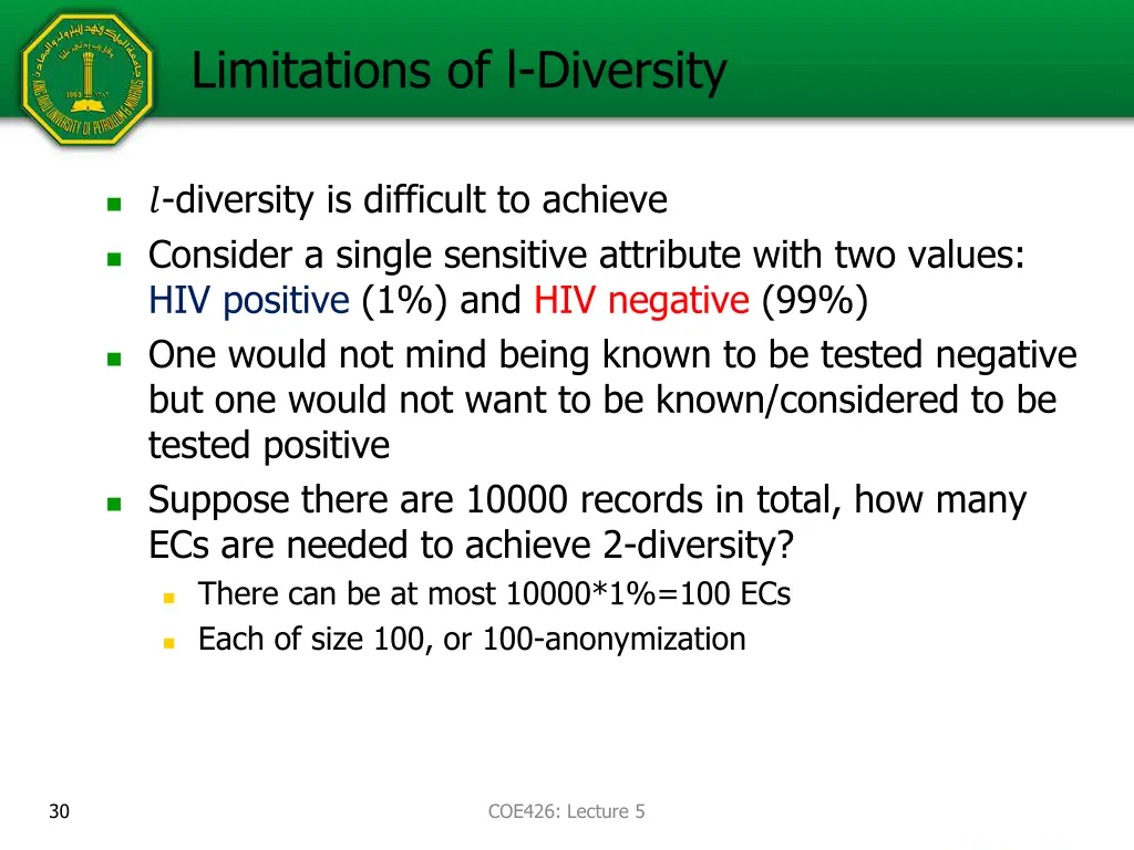 limitations of l diversity