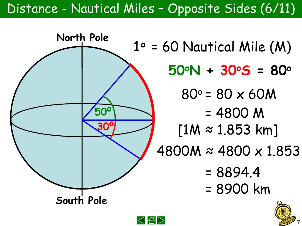 distance nautical miles opposite sides 6 11