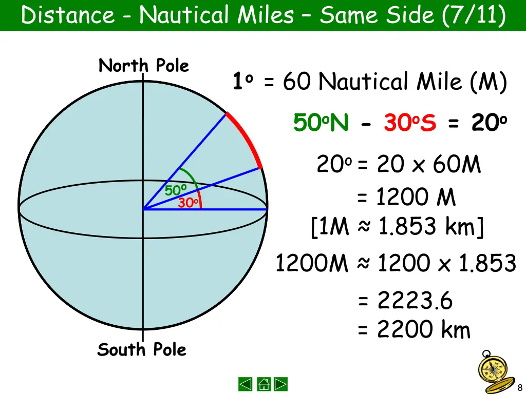 distance nautical miles same side 7 11