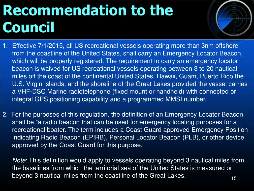 recommendation to the council