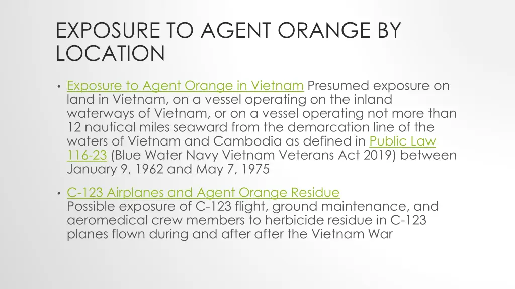 exposure to agent orange by location