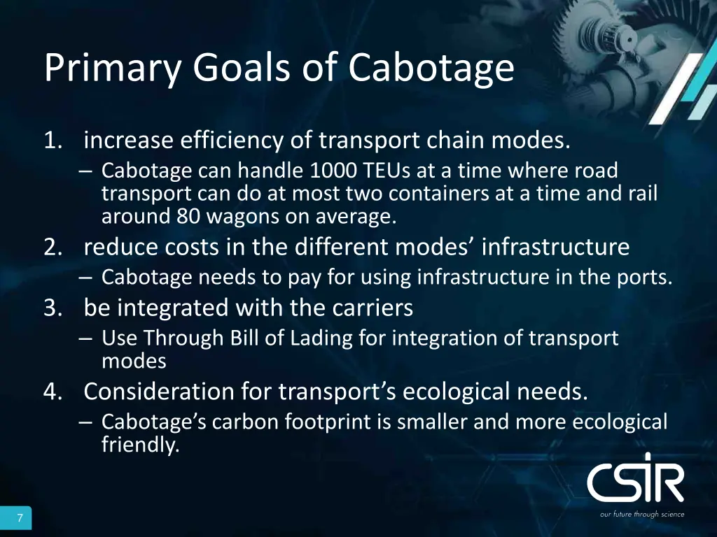 primary goals of cabotage