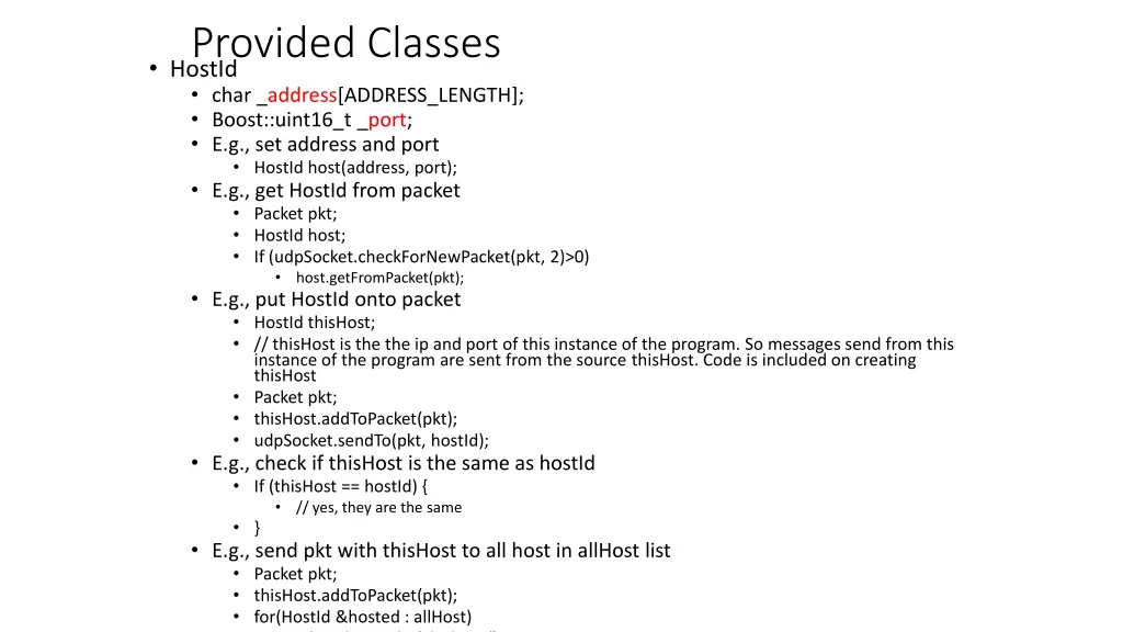 provided classes hostid char address address