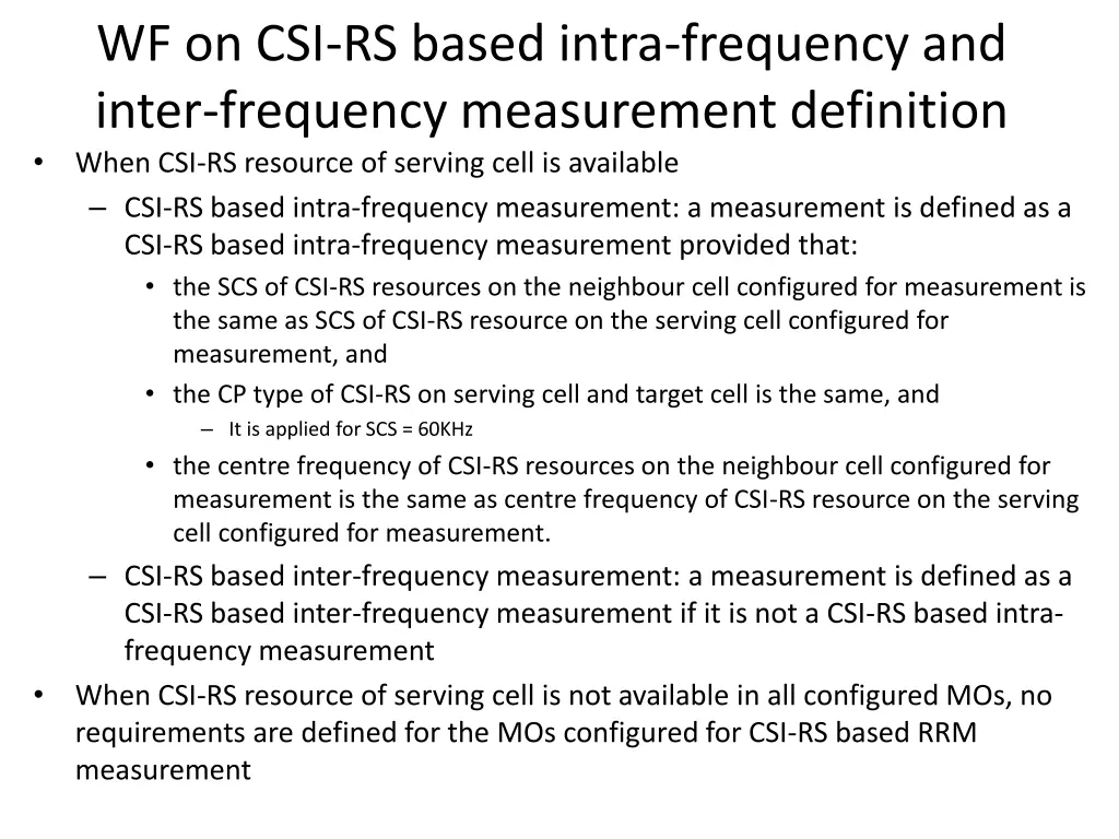 wf on csi rs based intra frequency and inter