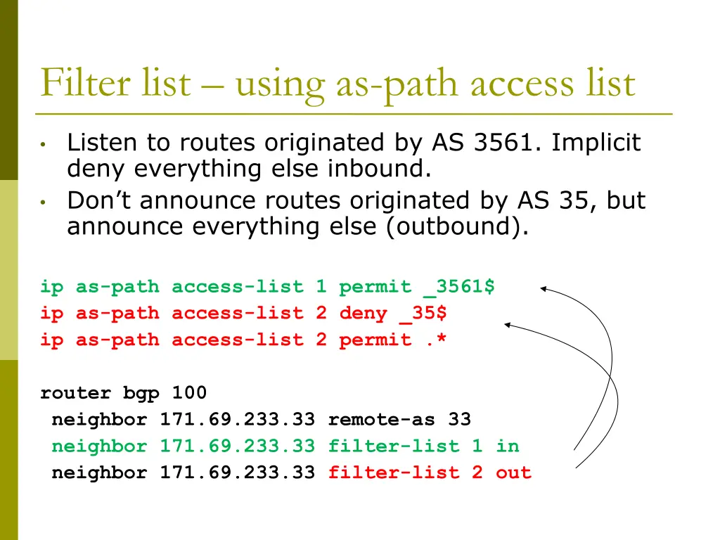 filter list using as path access list