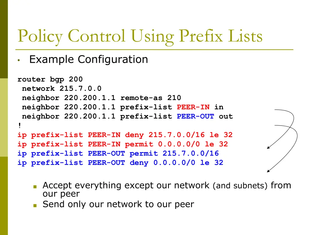 policy control using prefix lists