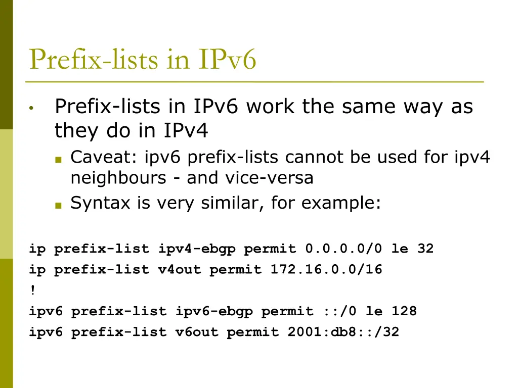 prefix lists in ipv6