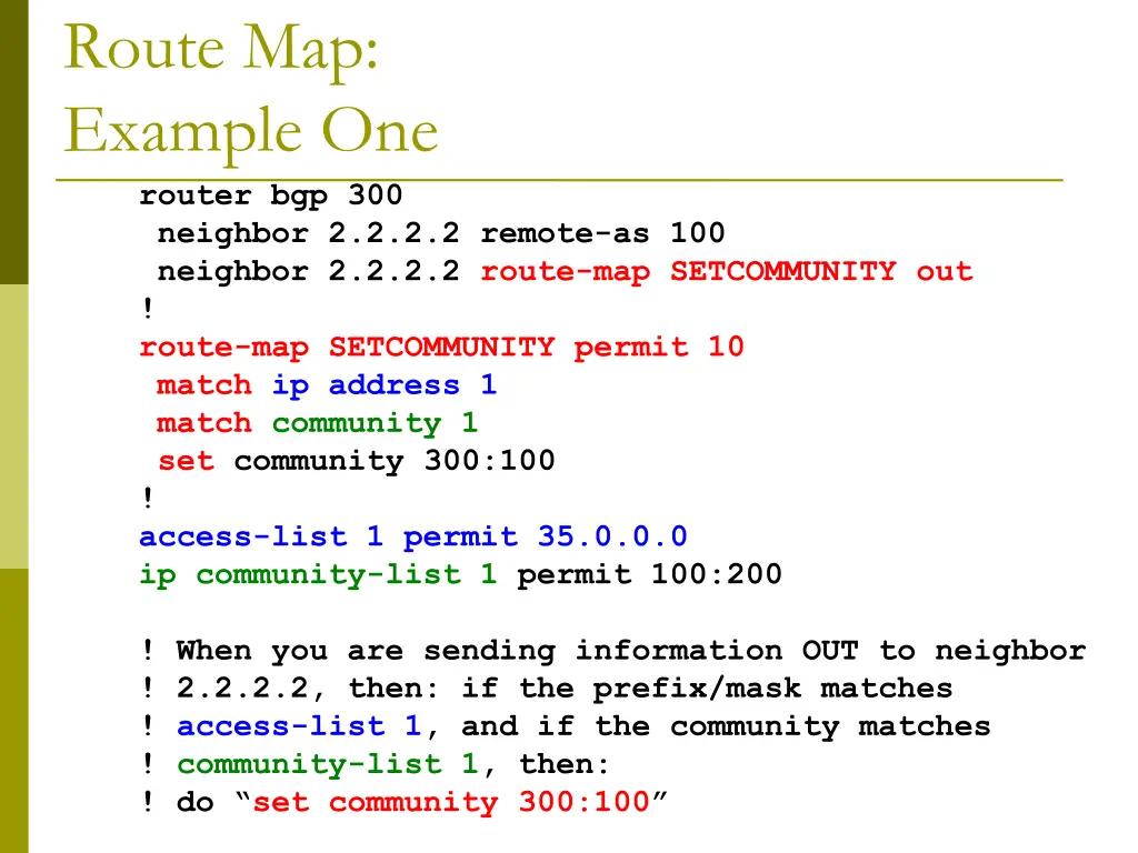 route map example one router bgp 300 neighbor