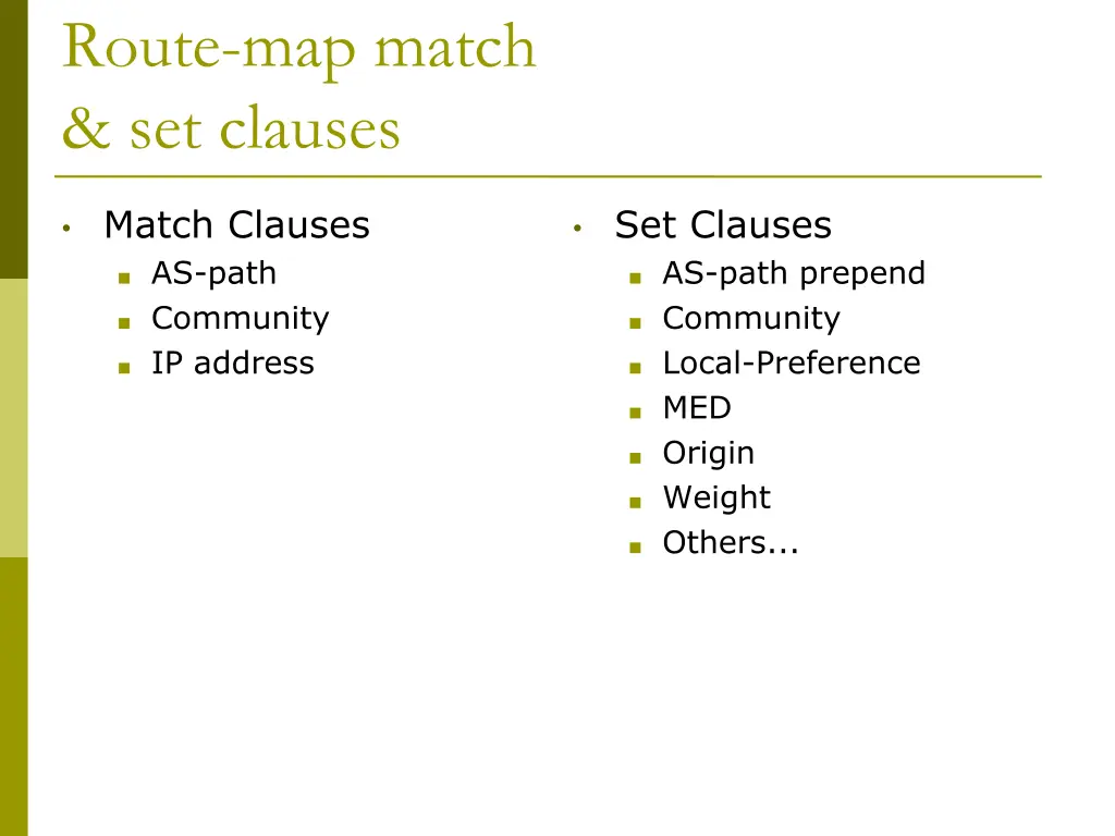 route map match set clauses