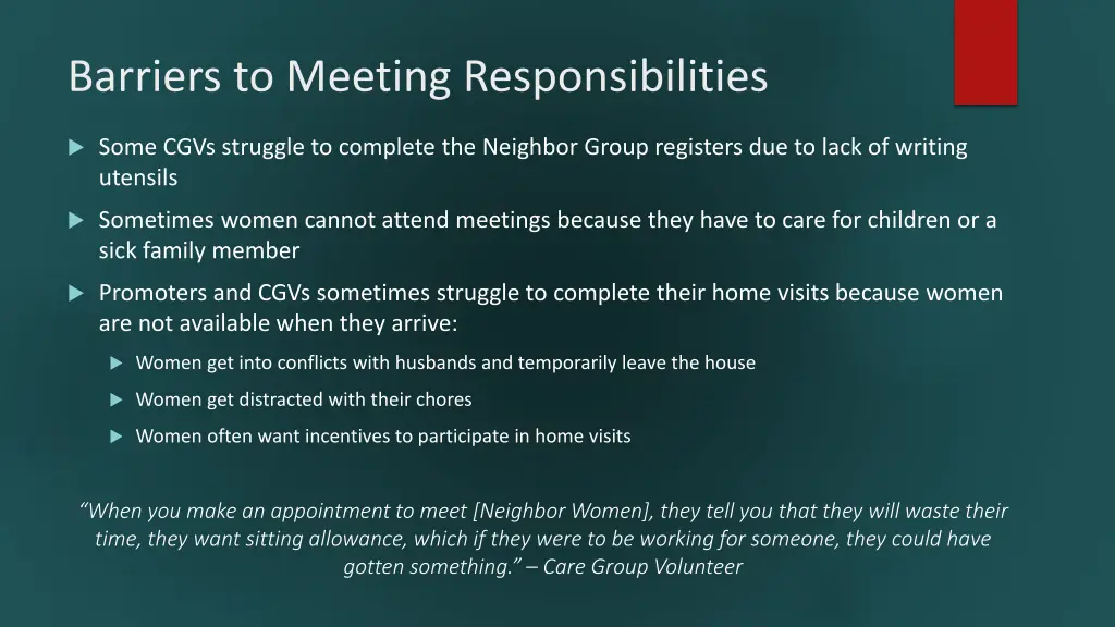 barriers to meeting responsibilities