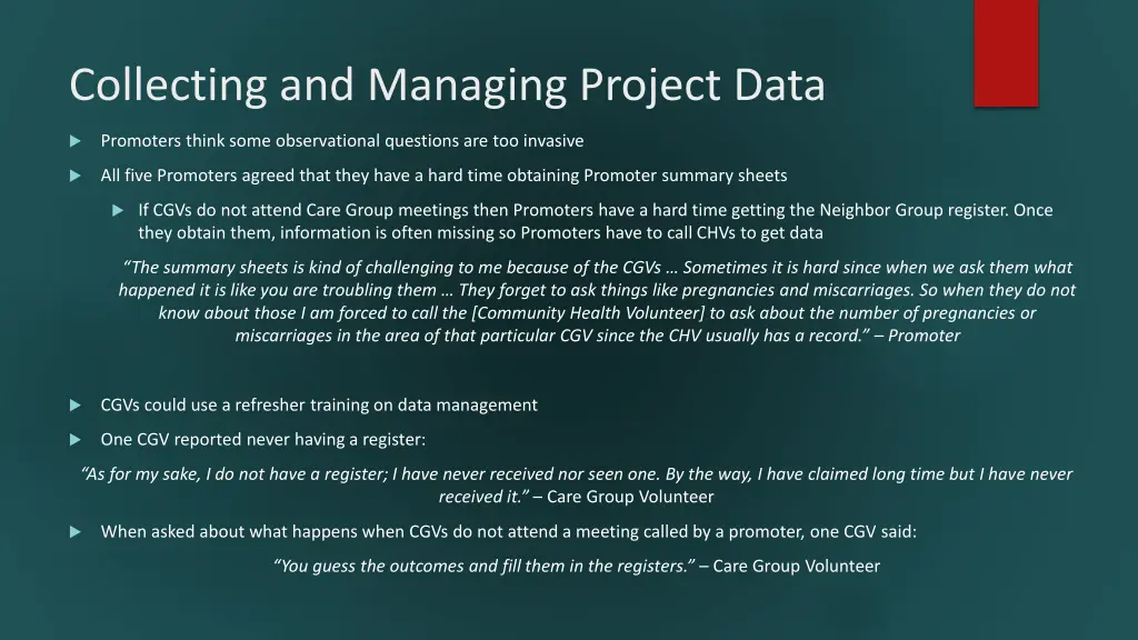 collecting and managing project data