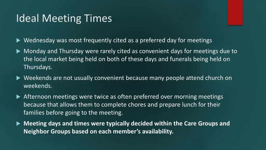 ideal meeting times