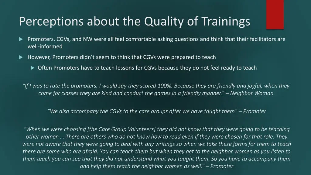 perceptions about the quality of trainings