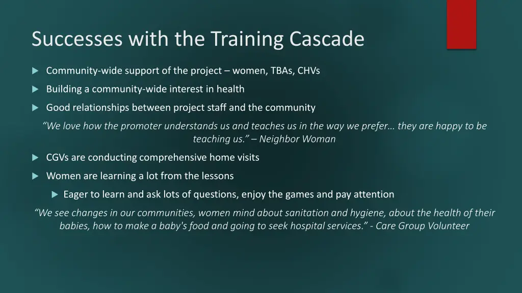 successes with the training cascade