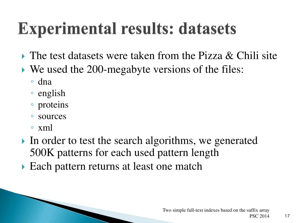 the test datasets were taken from the pizza chili