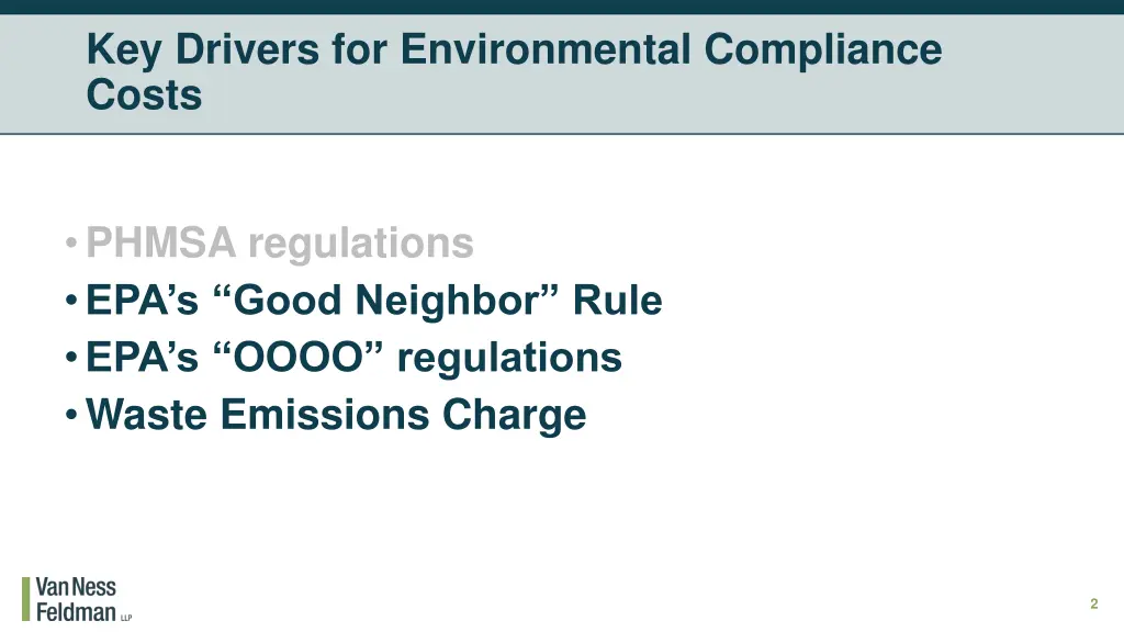 key drivers for environmental compliance costs