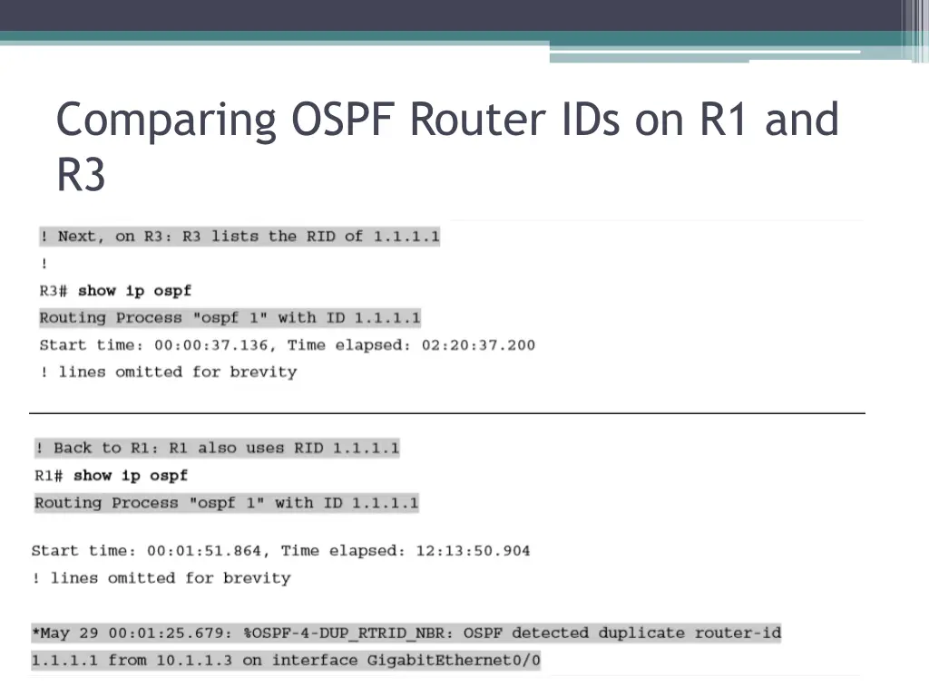 comparing ospf router ids on r1 and r3