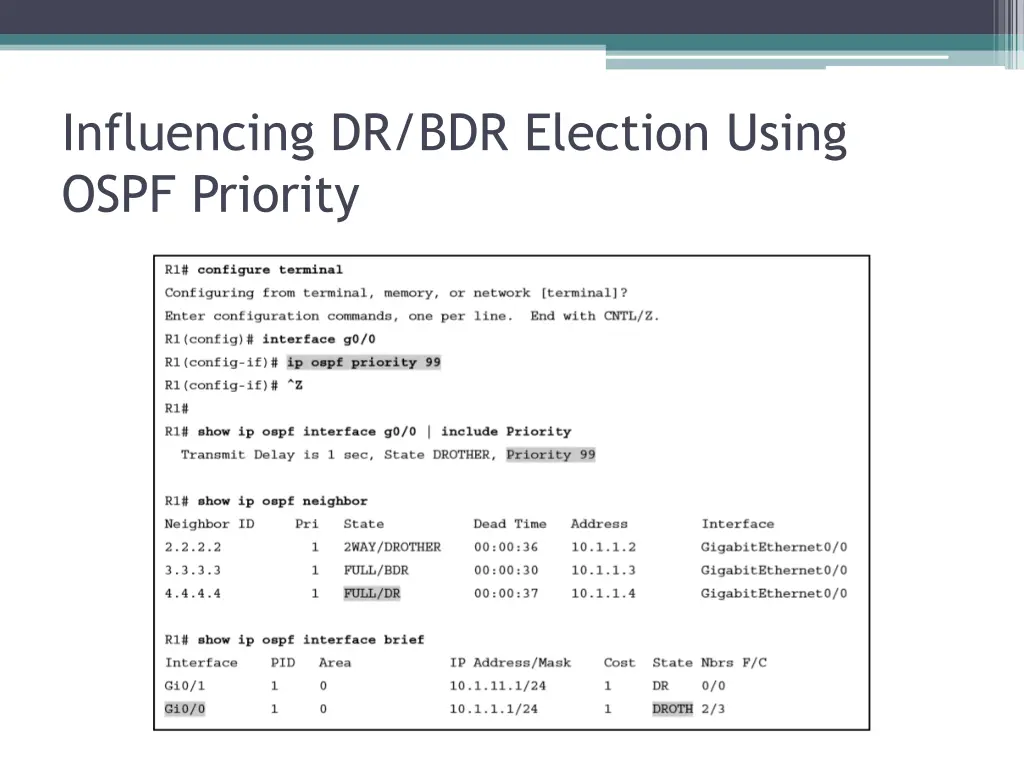 influencing dr bdr election using ospf priority