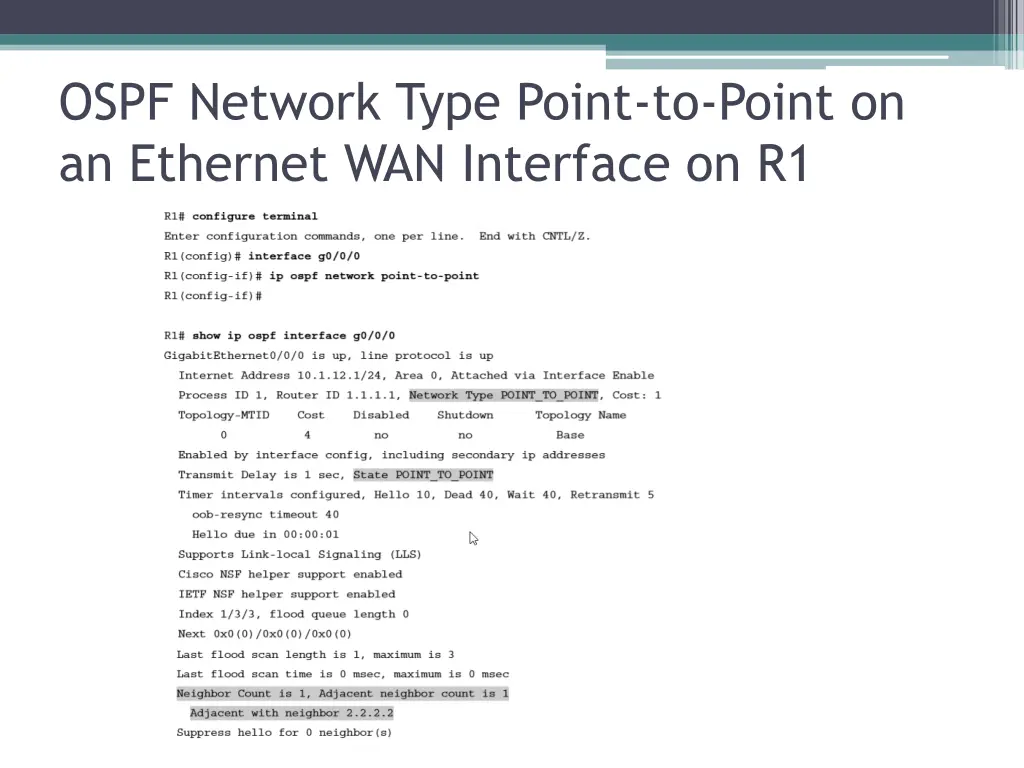 ospf network type point to point on an ethernet