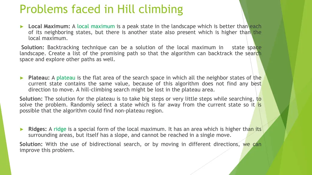 problems faced in hill climbing