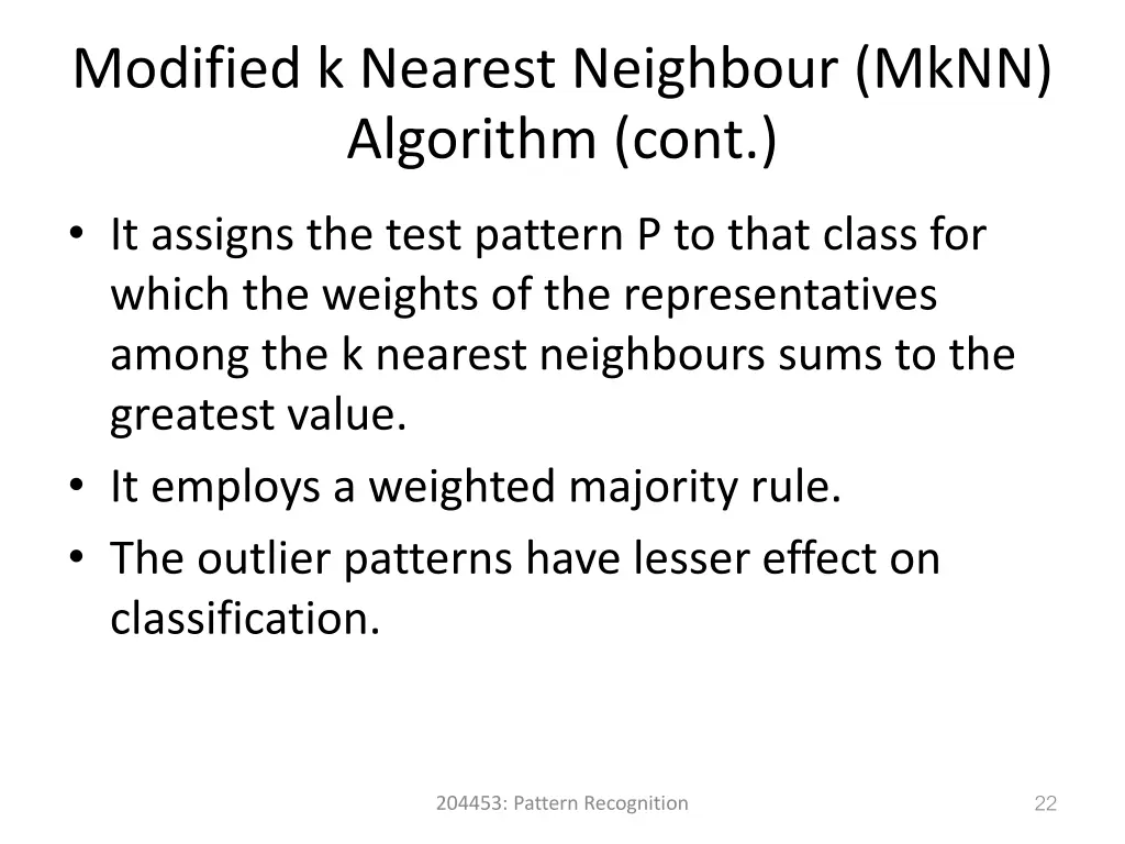 modified k nearest neighbour mknn algorithm cont 1