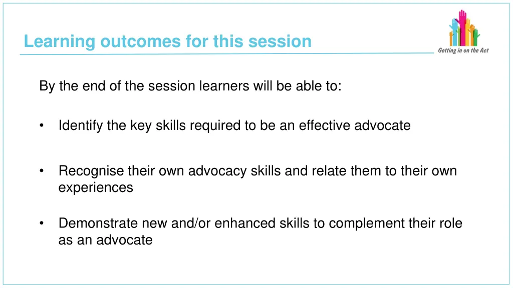 learning outcomes for this session 1