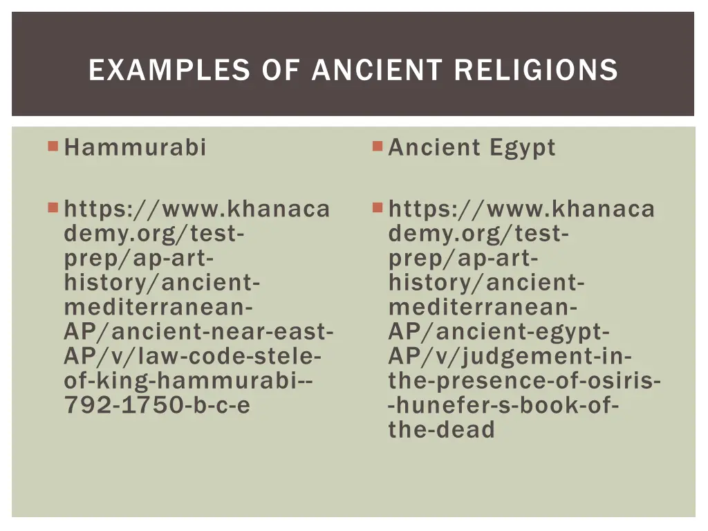 examples of ancient religions