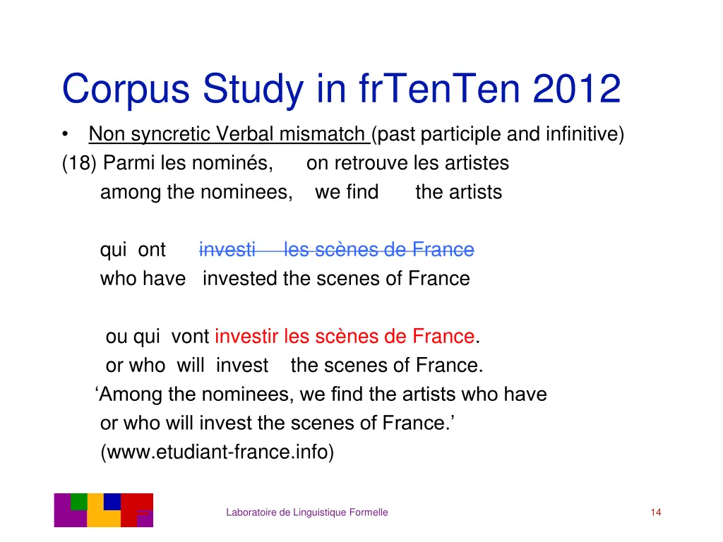 corpus study in frtenten 2012