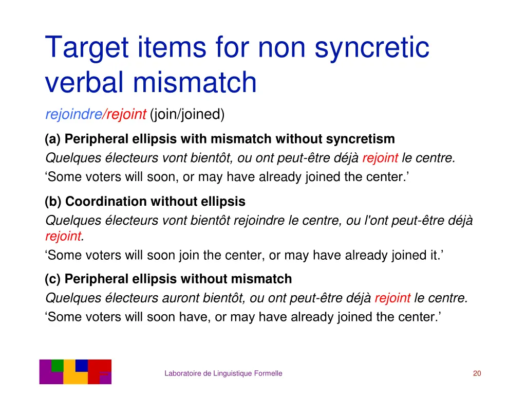 target items for non syncretic verbal mismatch