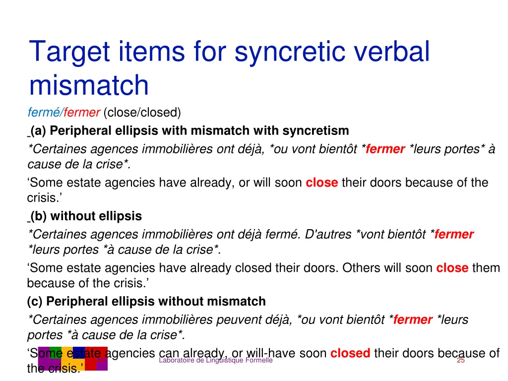 target items for syncretic verbal mismatch ferm