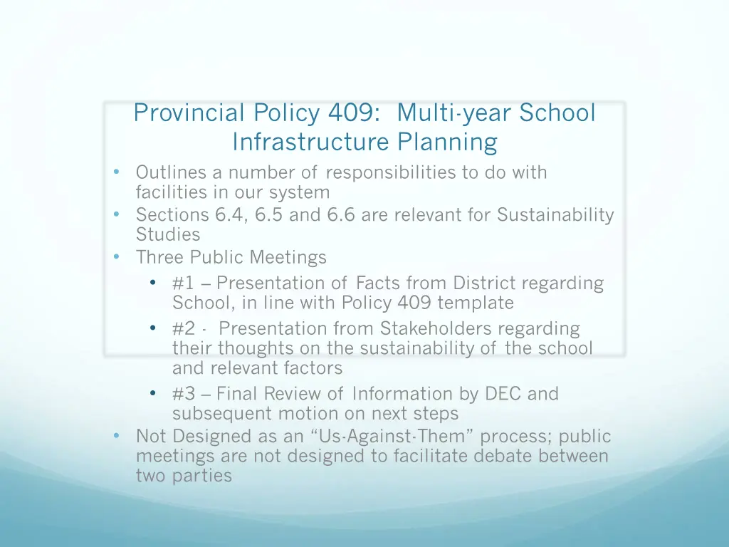 provincial policy 409 multi year school