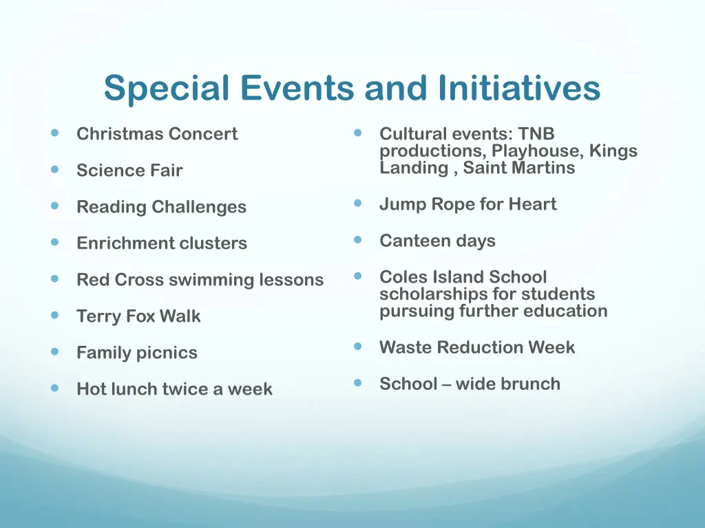 special events and initiatives