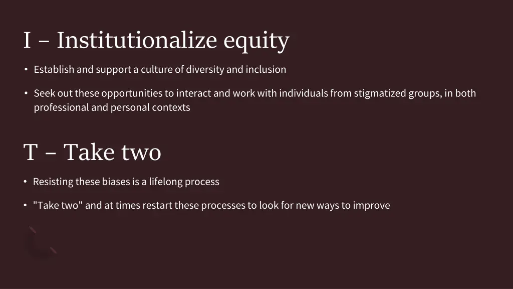 i institutionalize equity