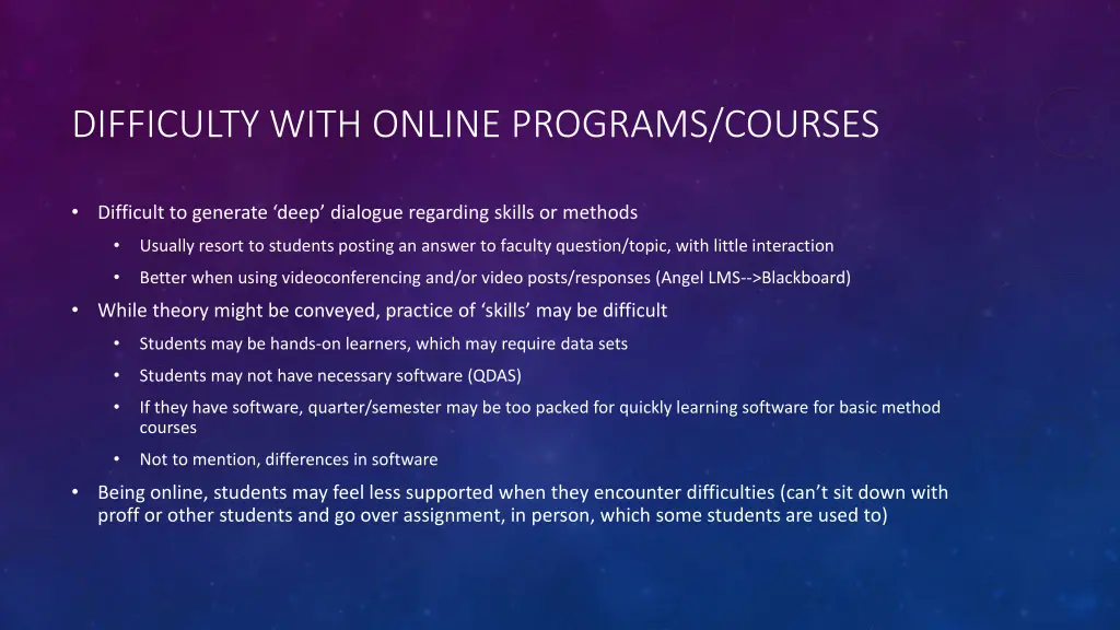 difficulty with online programs courses