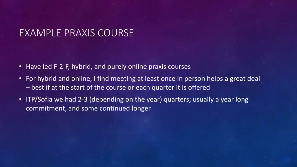 example praxis course