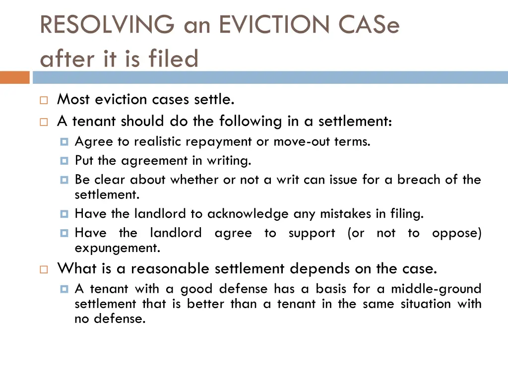 resolving an eviction case after it is filed