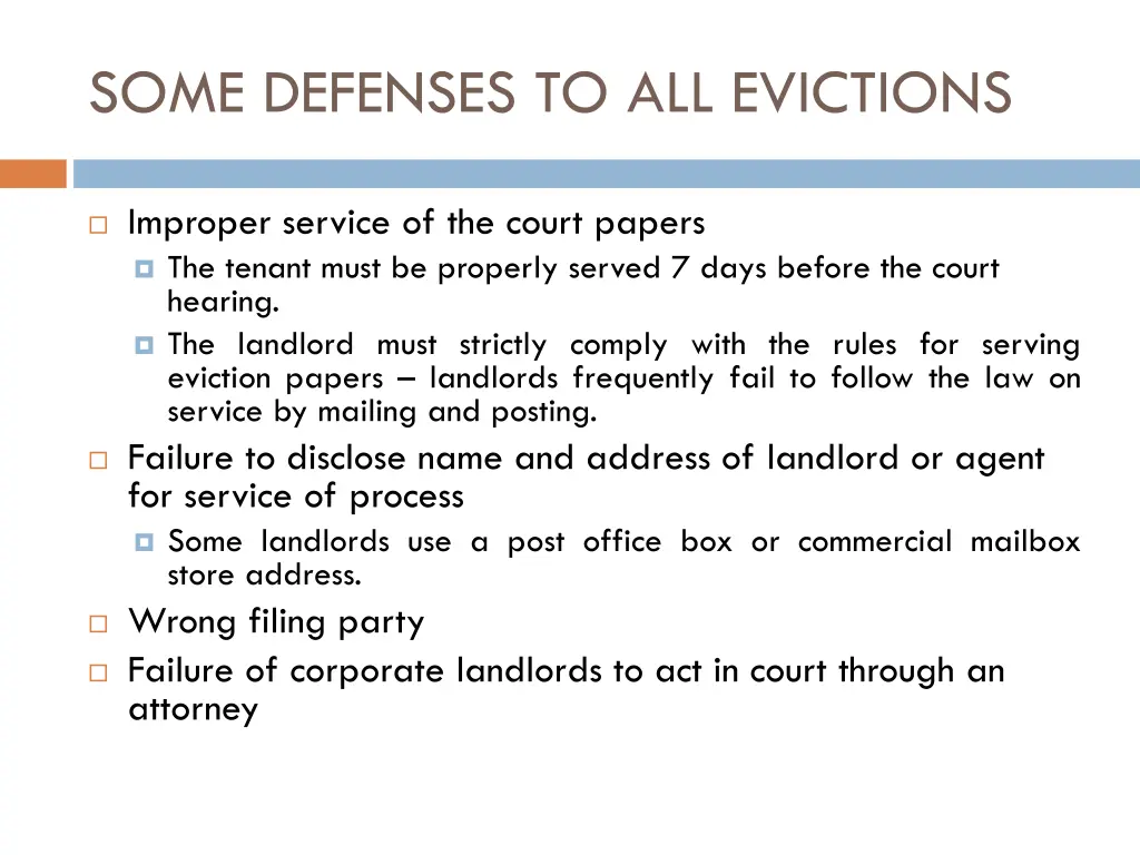 some defenses to all evictions