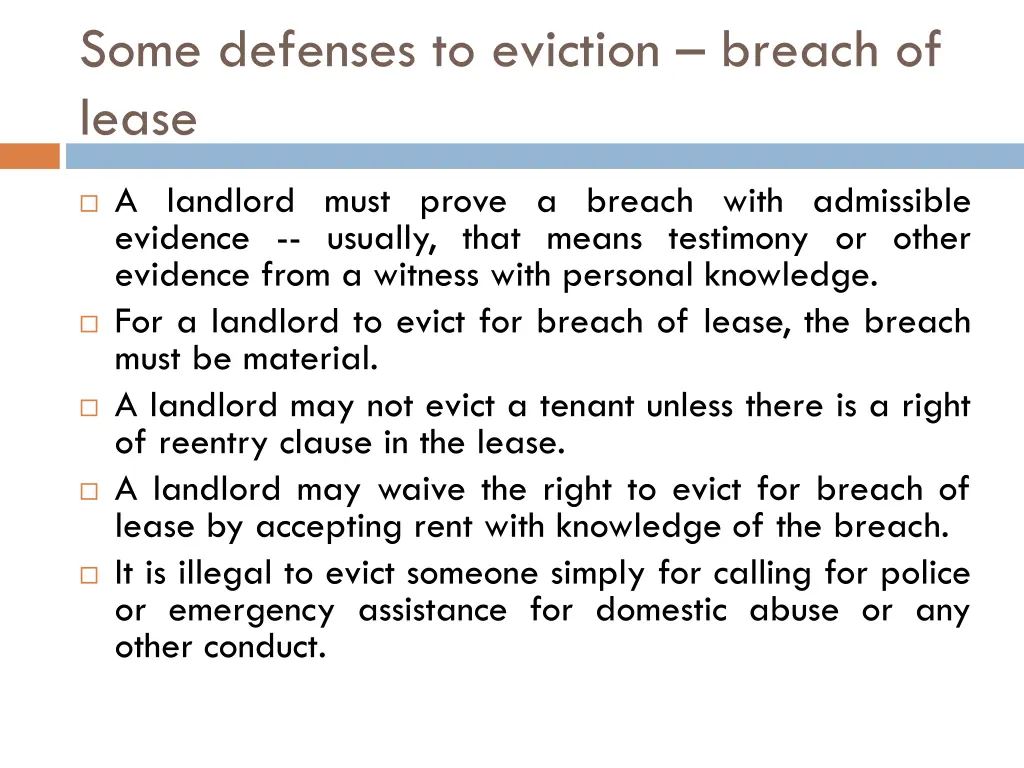 some defenses to eviction breach of lease