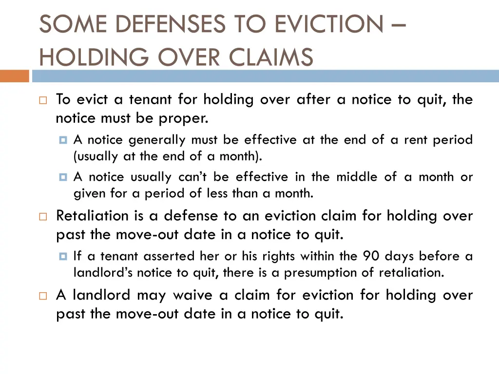 some defenses to eviction holding over claims