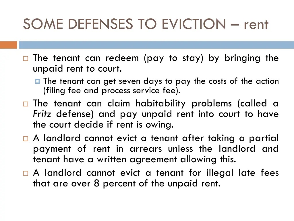 some defenses to eviction rent