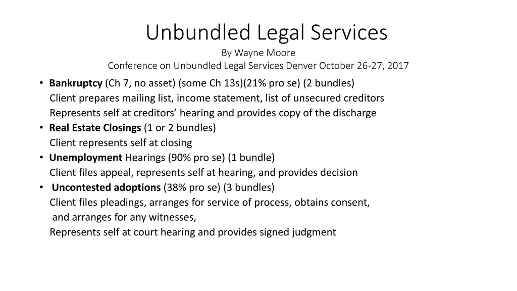 unbundled legal services by wayne moore