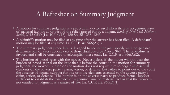 a refresher on summary judgment